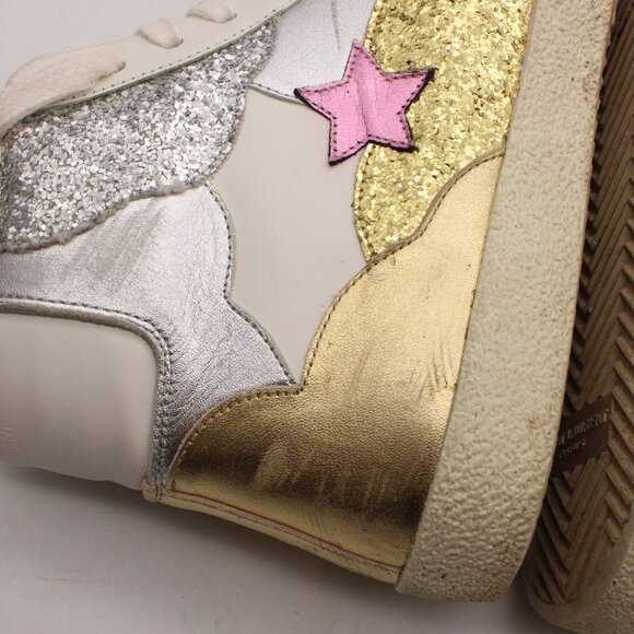 Saint Laurent Paris Love Women's EU 39 Mid Top Sneakers White Leather Glitter - Picture 6 of 13